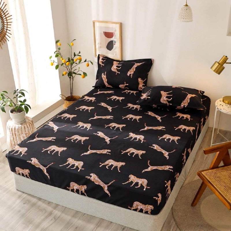 NATURETY Bedding Fitted Sheet with Deep Pocket Mattress Cover Sheets Leo Animals Printed Fabric Bed Sheets (Black Gold  Full) - Image 5